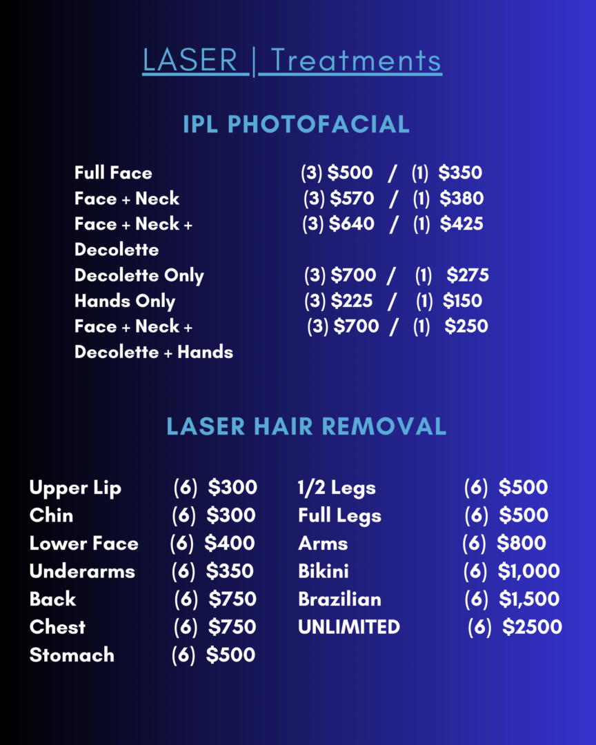 Laser treatment price sheet